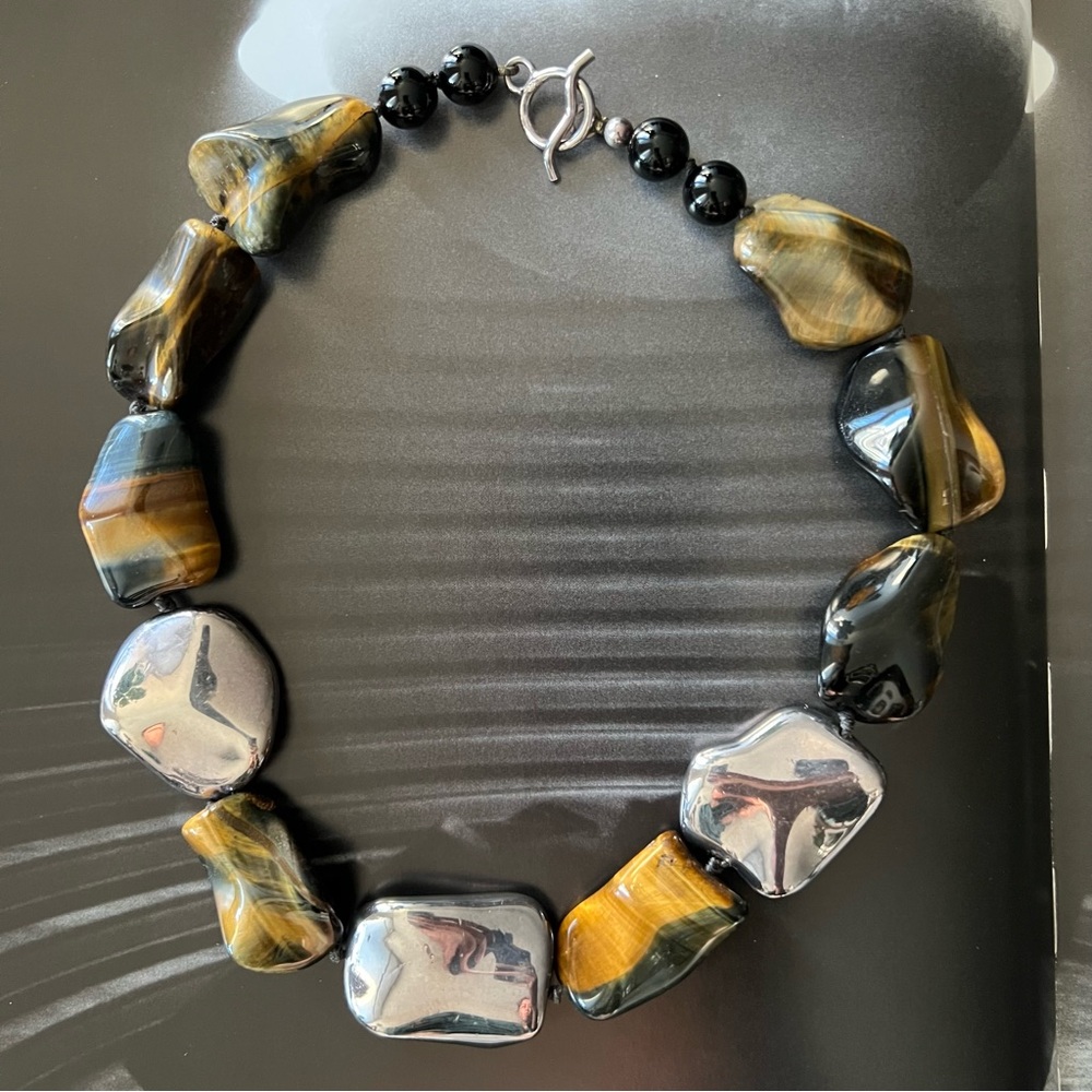 SIMON SEBBAG • Organic Liquid Tigers Eye Onyx Silver Necklace